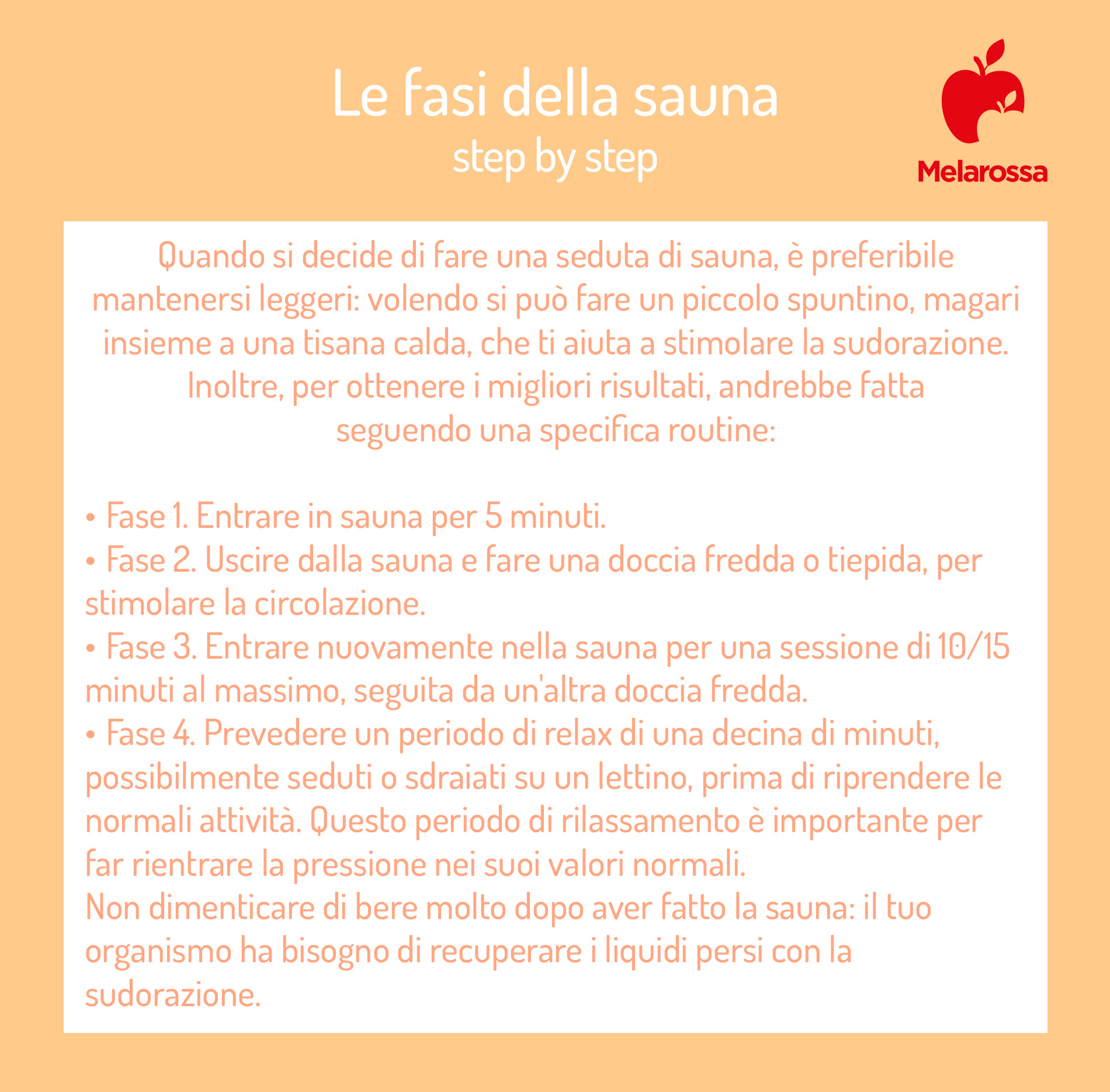 Sauna: che cos'è, a cosa serve, benefici e controindicazioni 3 grafica che spiega come fare la sauna correttamente