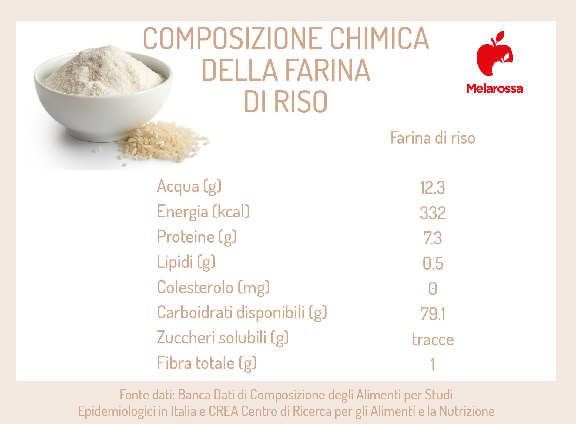 Farina di riso: proprietà e ricette sane, leggere e gluten free 1 grafica sulla composizione chimica della farina di riso