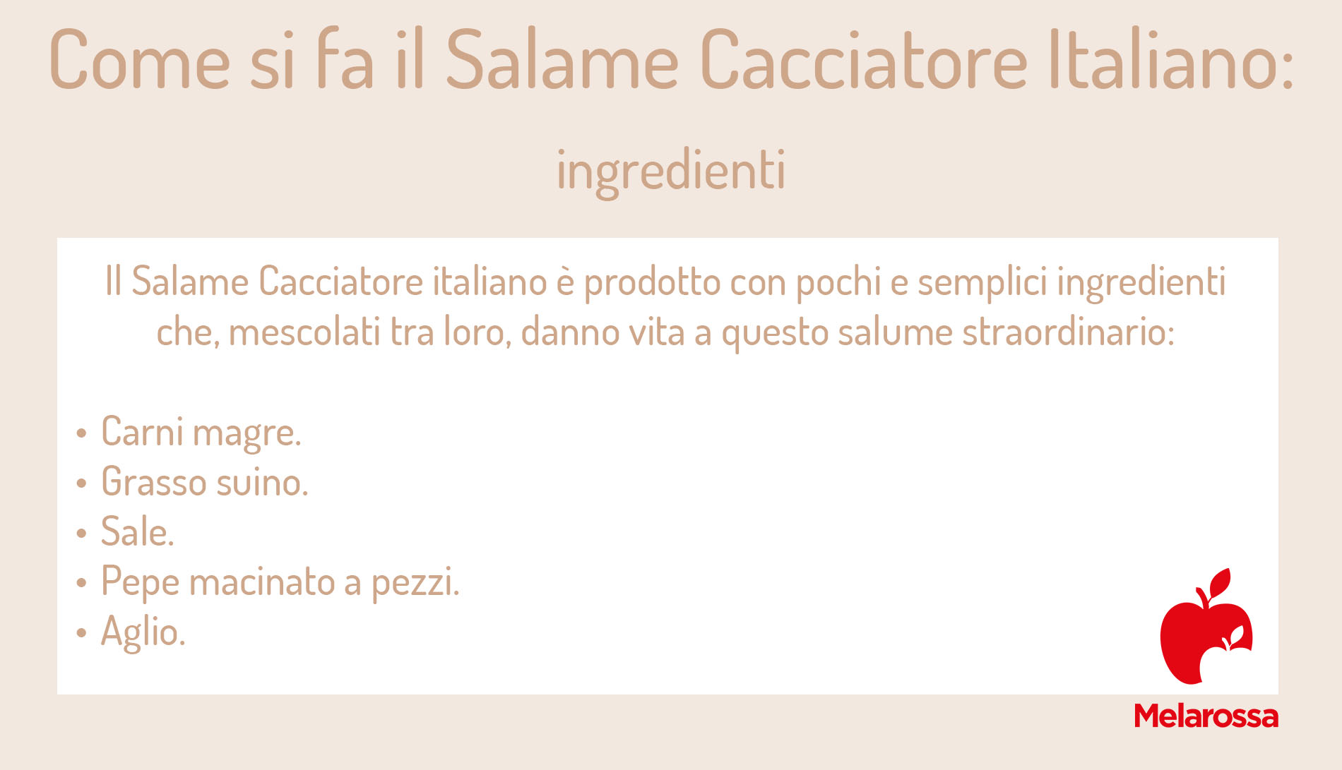 Salame Cacciatore Italiano: cos’è, proprietà nutrizionali, ricette e abbinamenti 5 ingredienti del salame Cacciatore Italiano