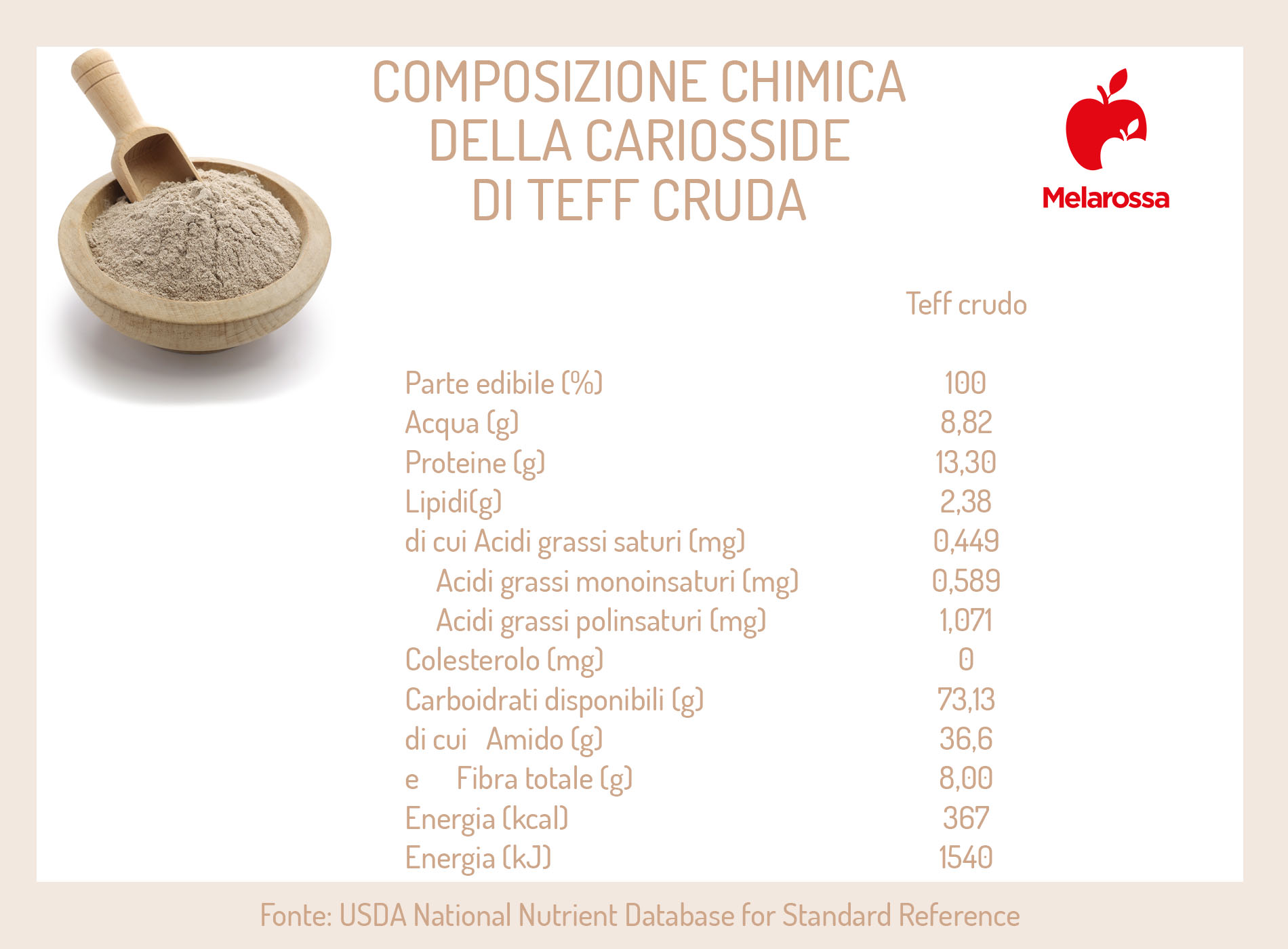 Teff: cos'è, proprietà, benefici e usi in cucina 1 grafica sulla composizione chimica del teff