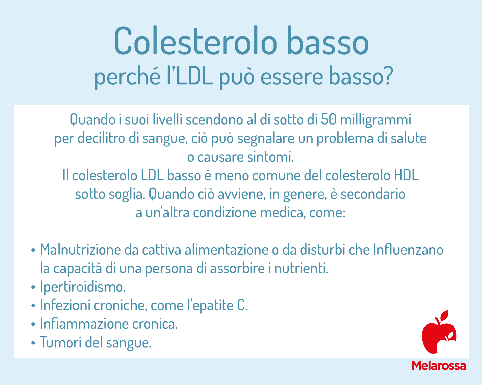 Colesterolo basso: valori, cause, sintomi e rischi dell'ipocolesterolemia 5 perché il colesterolo LDL è basso