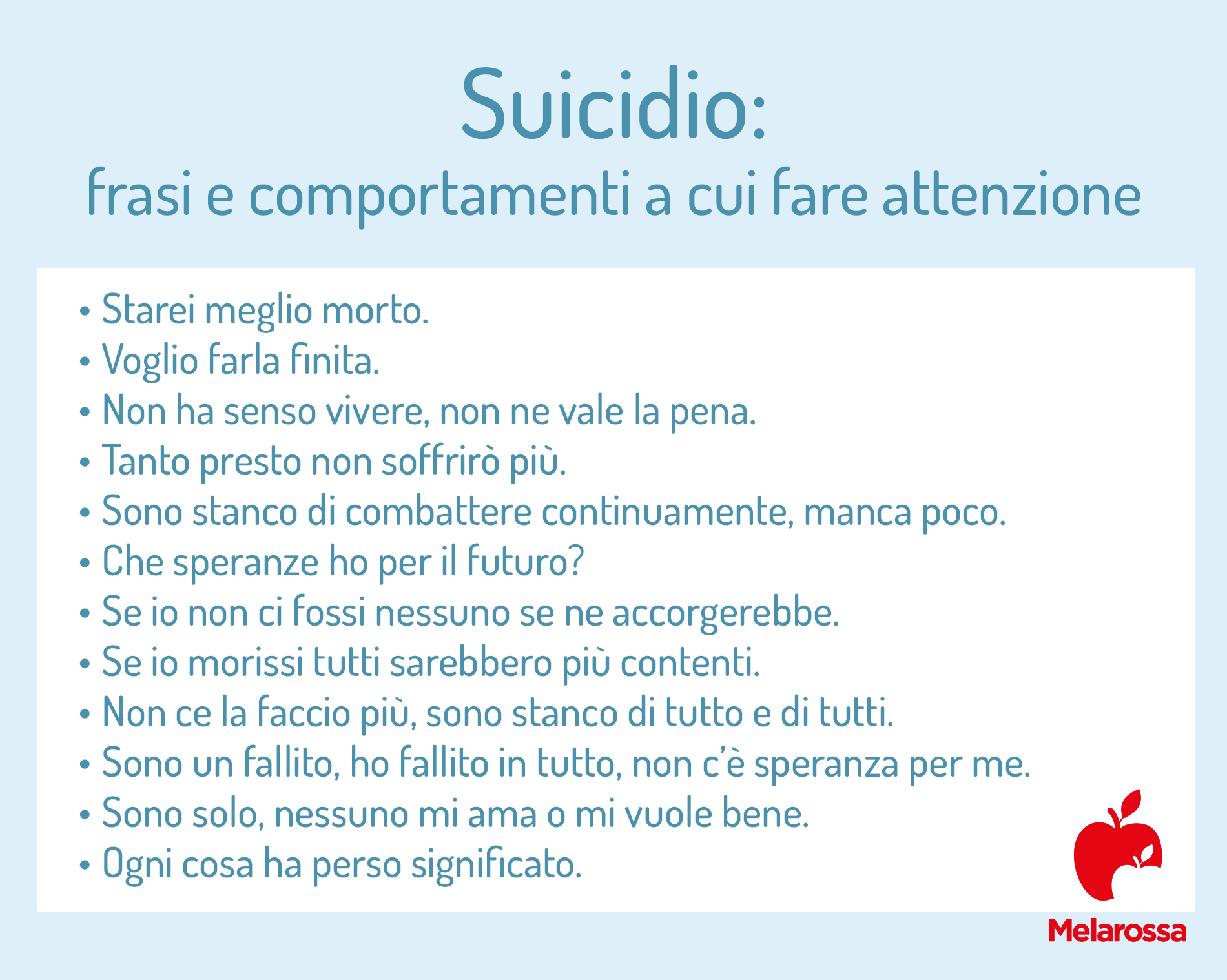 Suicidio: cause, numeri, segnali d'allarme, cosa fare per intervenire in tempo, prevenzione e terapia 5 suicidio: frasi e comportamento a cui fare attenzione