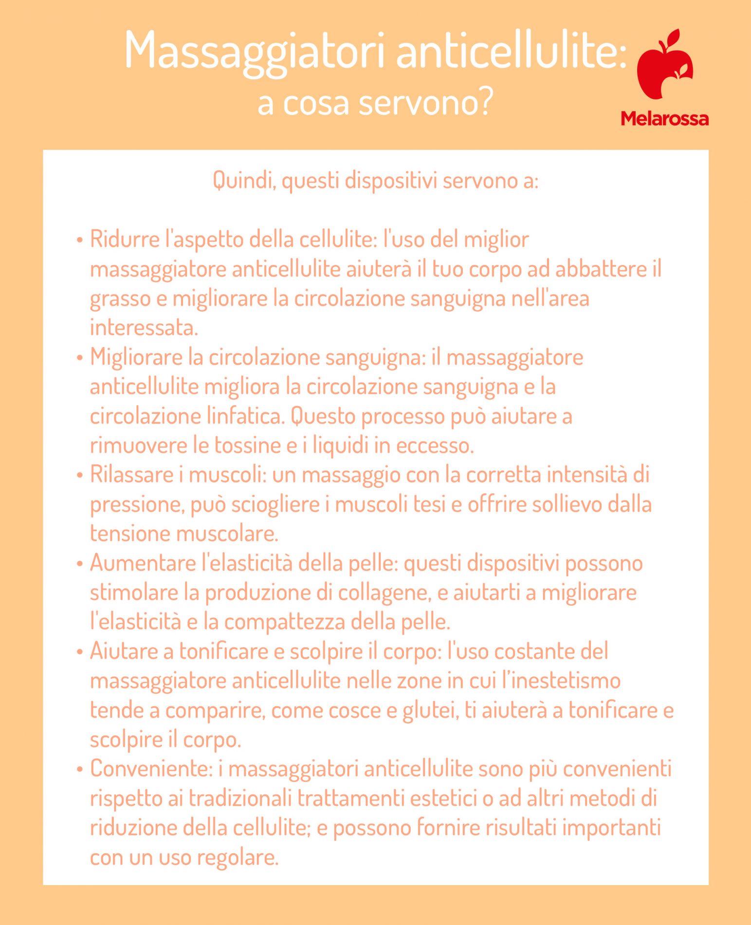 Massaggiatori anticellulite: come funzionano e come si usano, i migliori sul mercato 1 Tabella che spiega a cosa servono i massaggiatori anticellulite