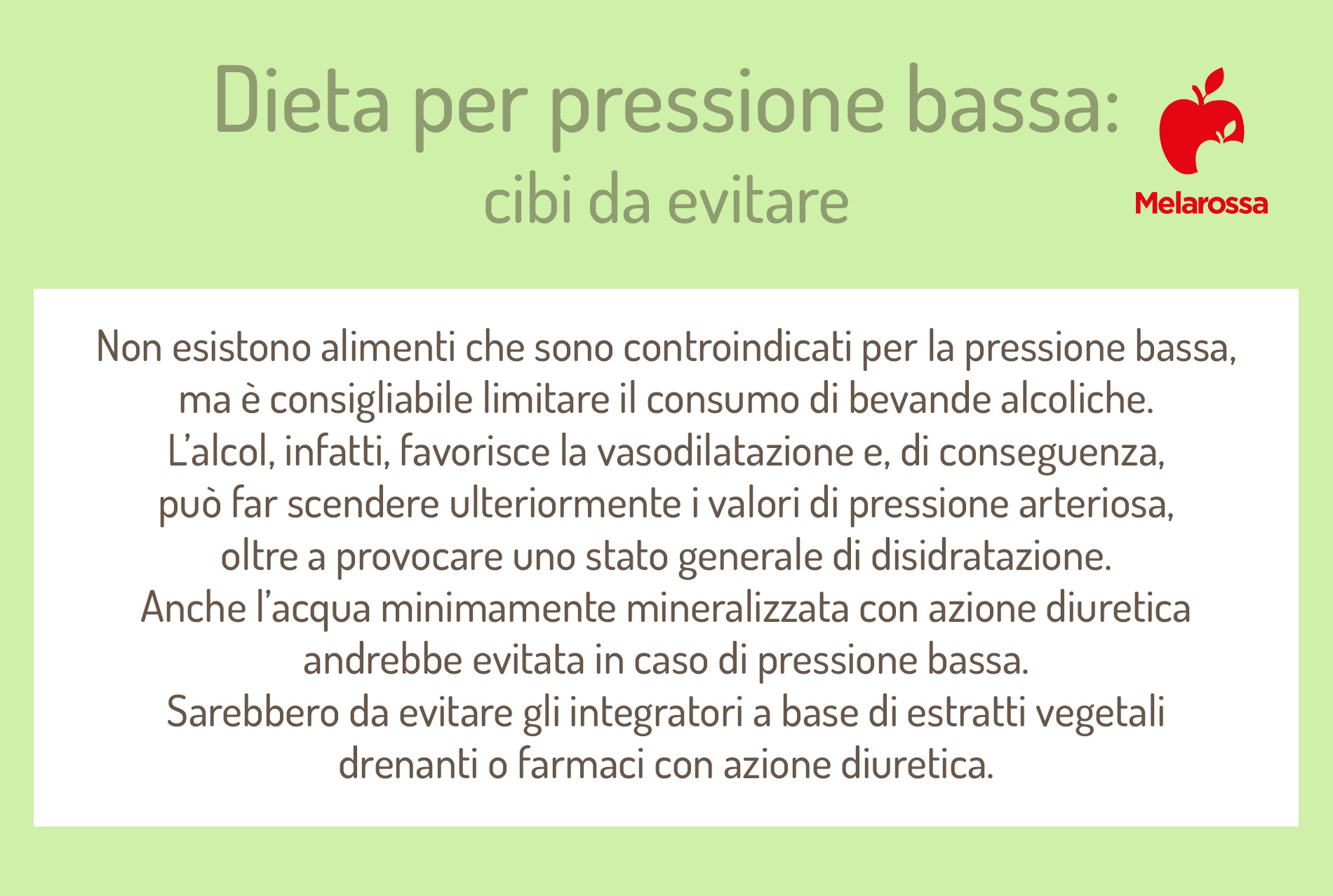 Pressione bassa: cosa mangiare e cosa evitare, esempio di menù settimanale 3 grafica su cosa non mangiare in caso di pressione bassa