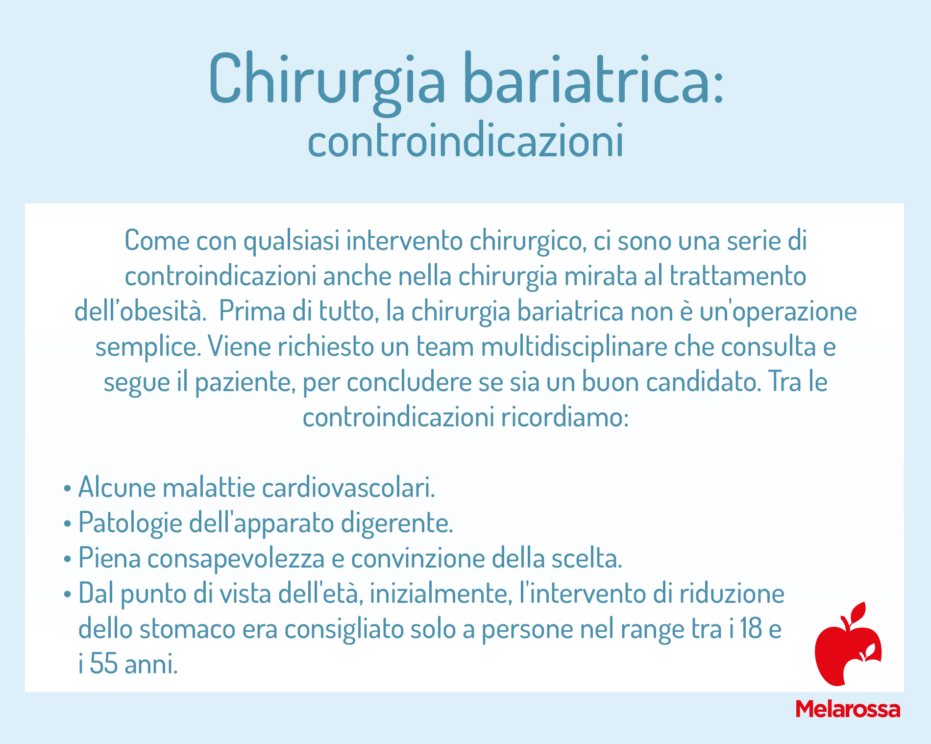 Chirurgia bariatrica: che cos'è, a cosa serve, tipologie di intervento, risultati, rischi e controindicazioni 6 chirurgia bariatrica: controindicazioni