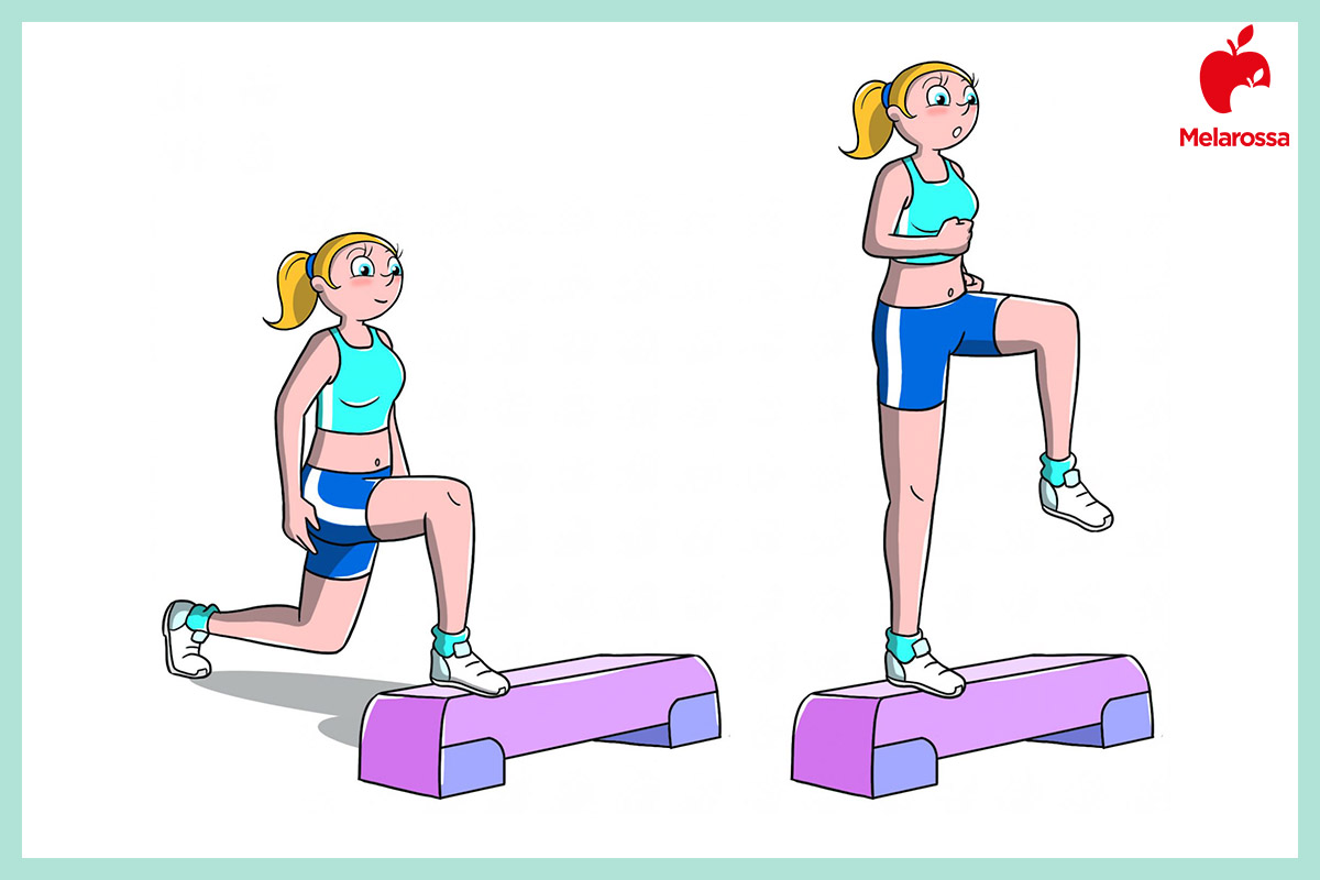 Culotte de cheval: come ridurle con esercizi e consigli 2 illustrazione che spiega come fare gli affondi per ridurre le culotte de cheval