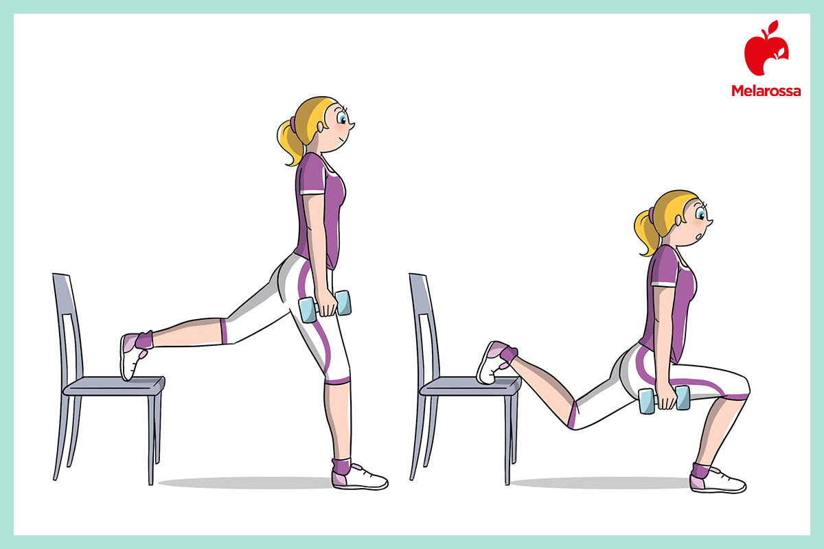 Culotte de cheval: come ridurle con esercizi e consigli 1 illustrazione di come realizzare lo squat bulgaro per ridurre le culotte de cheval