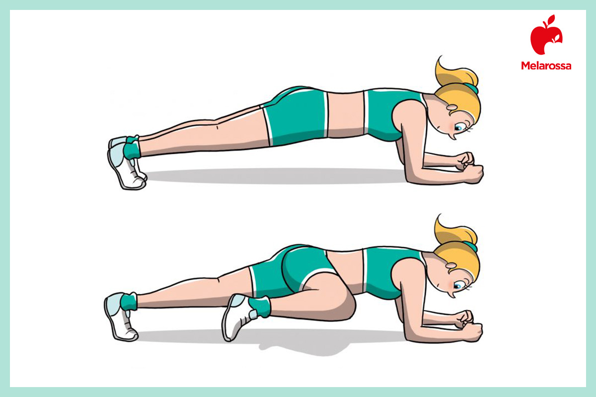 Snellire il girovita: cosa mangiare, allenamento e i migliori esercizi per una vita sottile 5 illustrazione di una donna che esegue un spiderman plank per snellire il girovita