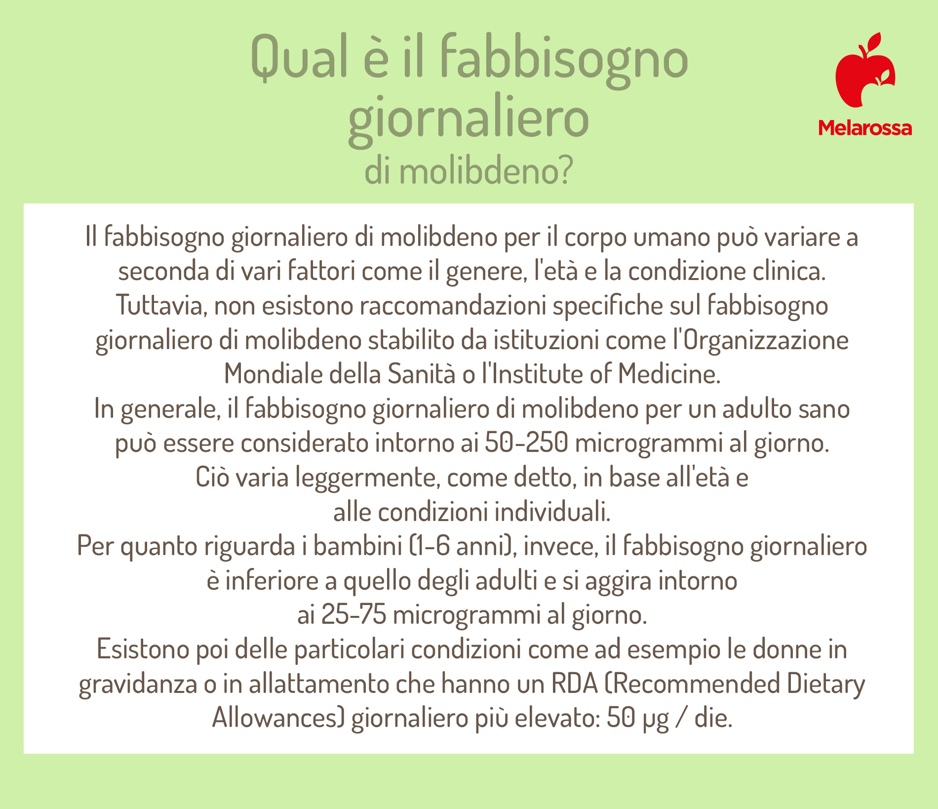Molibdeno: che cos'è, a cosa serve, proprietà e benefici, alimenti ricchi, eccesso e carenza 3 molibdeno: fabbisogno giornaliero