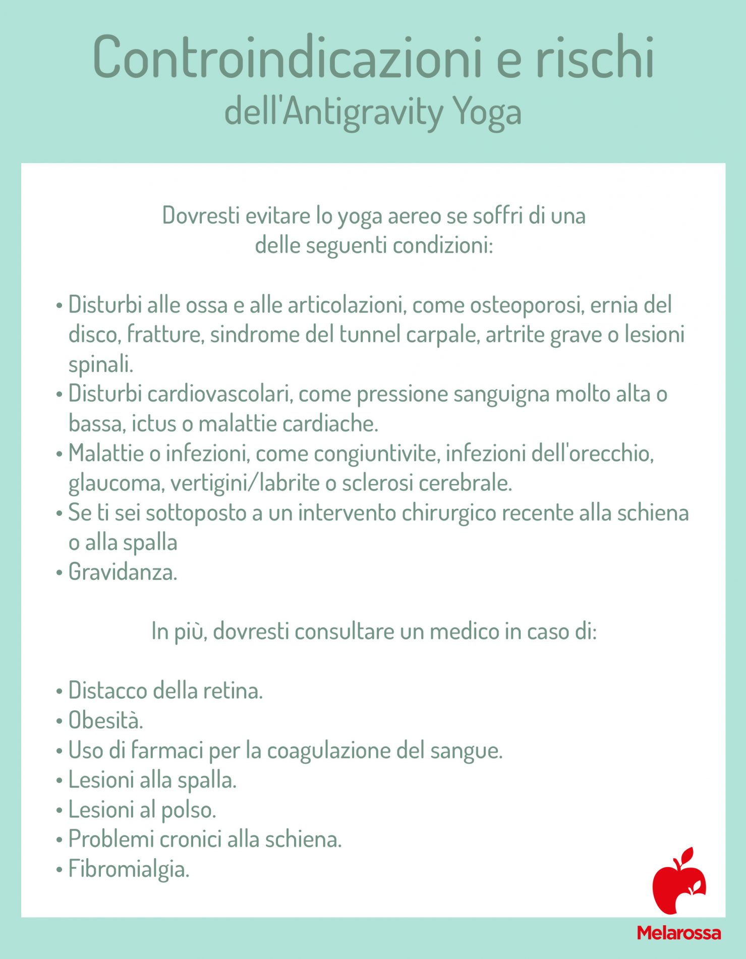Antigravity Yoga: che cos'è, pratica, benefici, controindicazioni 7 antigravity Yoga: controindicazioni