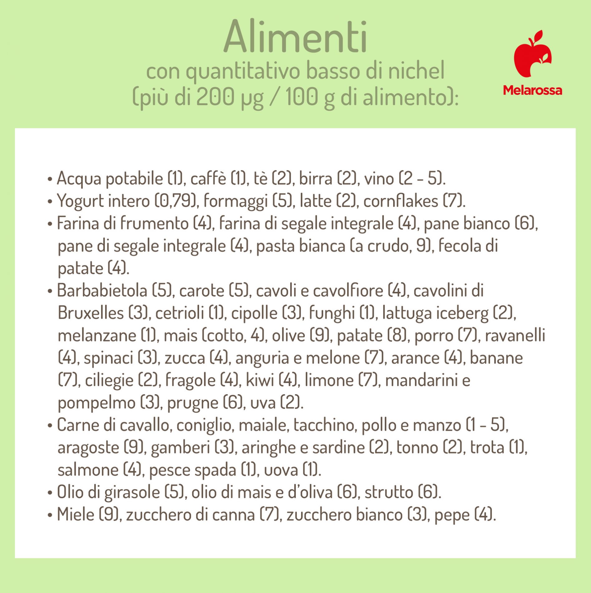 Nichel: che cos'è, a cosa serve, alimenti ricchi, benefici e controindicazioni 4 alimenti con quantitativo basso di nichel