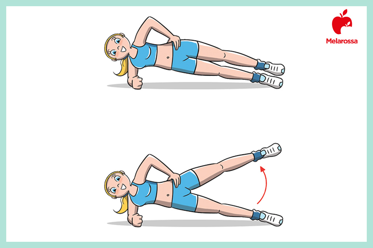 Esercizi glutei: il programma per tonificarli in 30 giorni 16 esercizi glutei: grafica che mostra come fare il plank dinamico, esercizio per il rinforzo degli obliqui, glutei e muscoli stabilizzatori