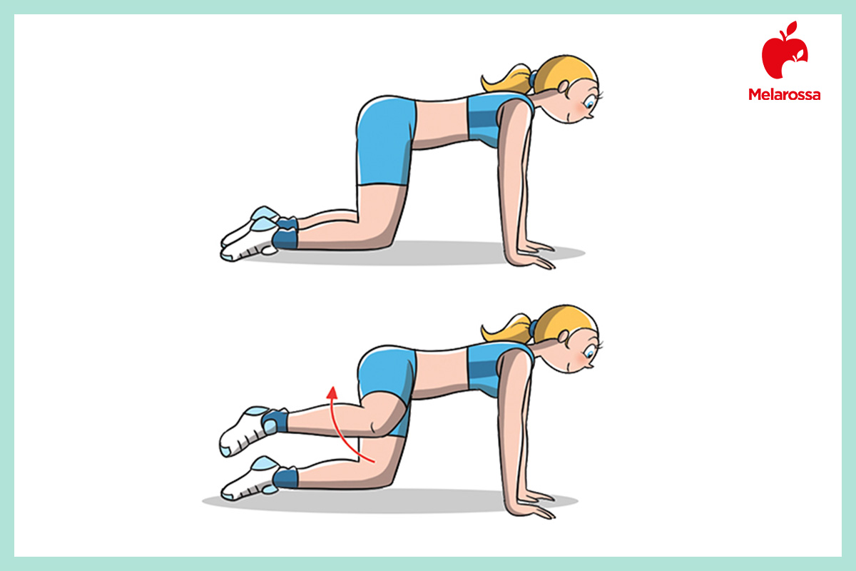 Esercizi glutei: il programma per tonificarli in 30 giorni 10 esercizi glutei: grafica di una persona che esegue uno slancio laterale della gamba per tonificare i glutei
