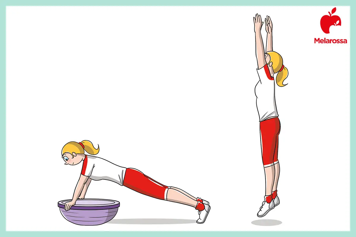 Bosu: come usarlo, benefici, esercizi e programma di allenamento per tonificare la muscolatura profonda 8 bosu: burpees