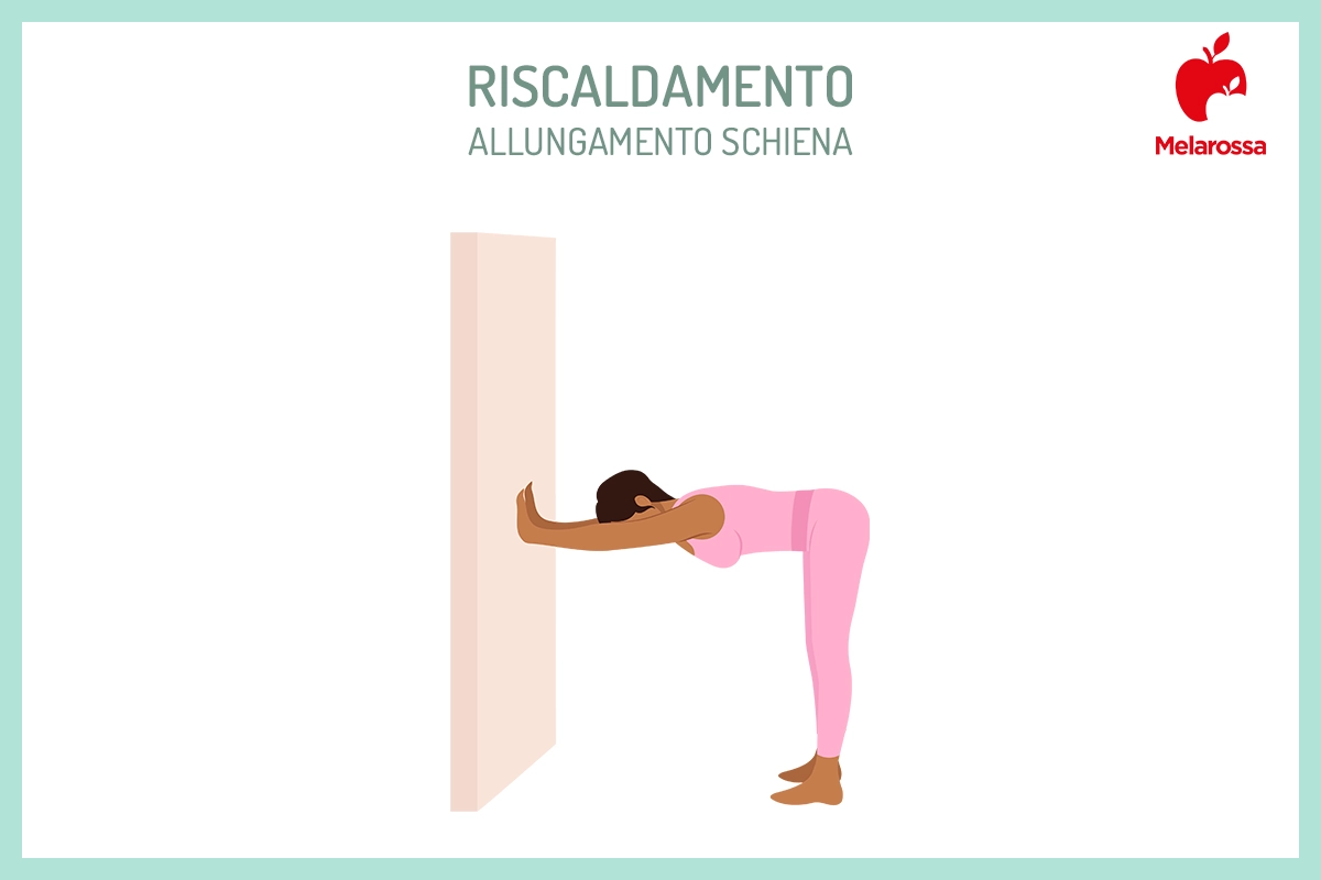 Pilates al muro: che cos'è, come funziona, benefici e i migliori esercizi per un corpo tonico 1 Illustrazione con una donna che esegue un esercizio di pilates al muro per allungare la schiena