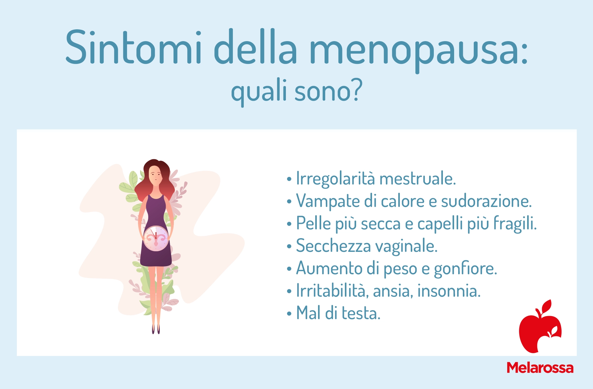 Menopausa: i sintomi e come affrontarli al meglio 1 Grafica sui principali sintomi della menopausa