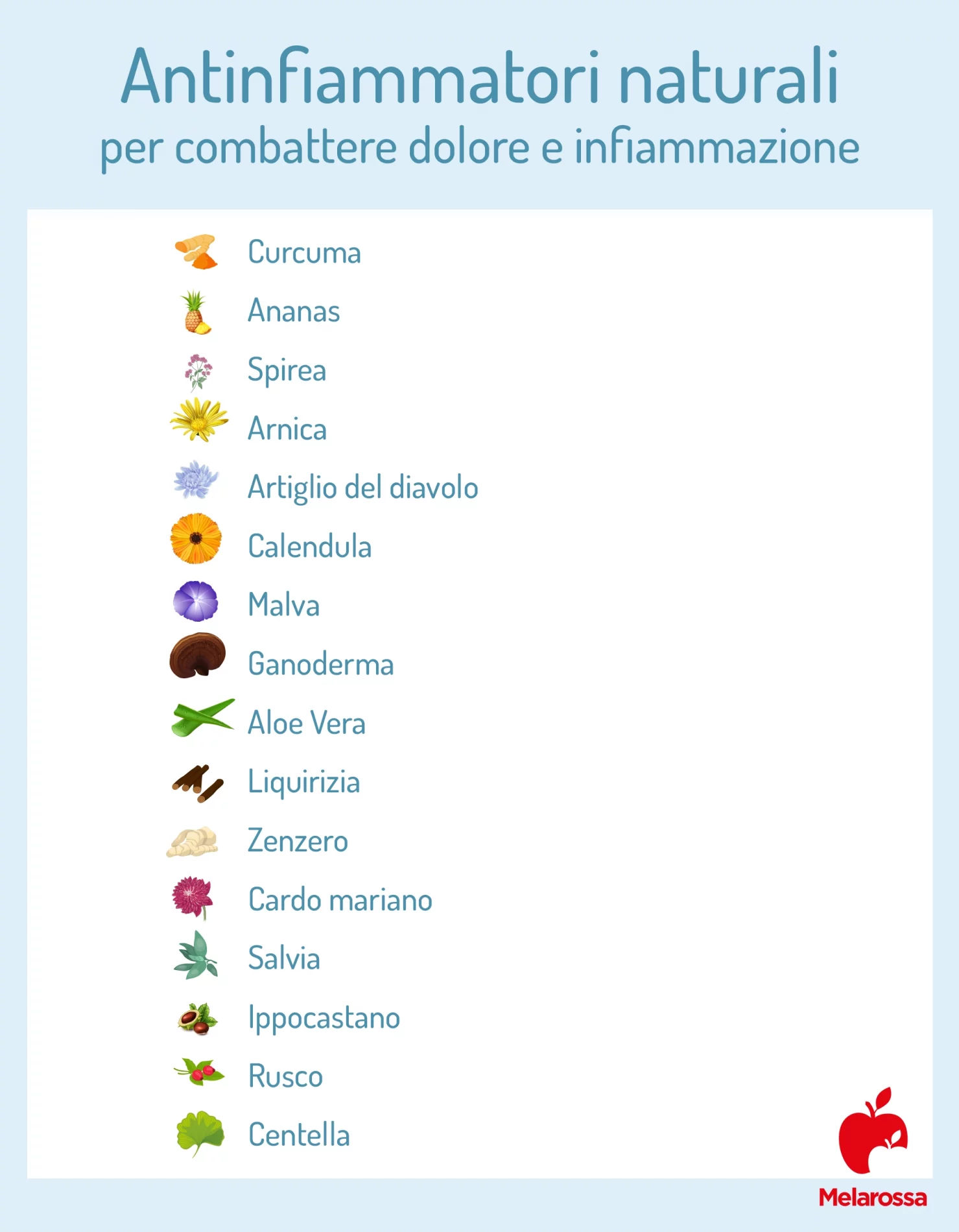 Antinfiammatori naturali: le piante e erbe che aiutano a combattere il dolore 1 Tabella con la classifica dei migliori antinfiammatori naturali