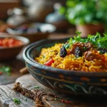 Come fare il riso pilaf: la ricetta da provare a casa 1 Piatto di riso pilaf su un tavolo di legno