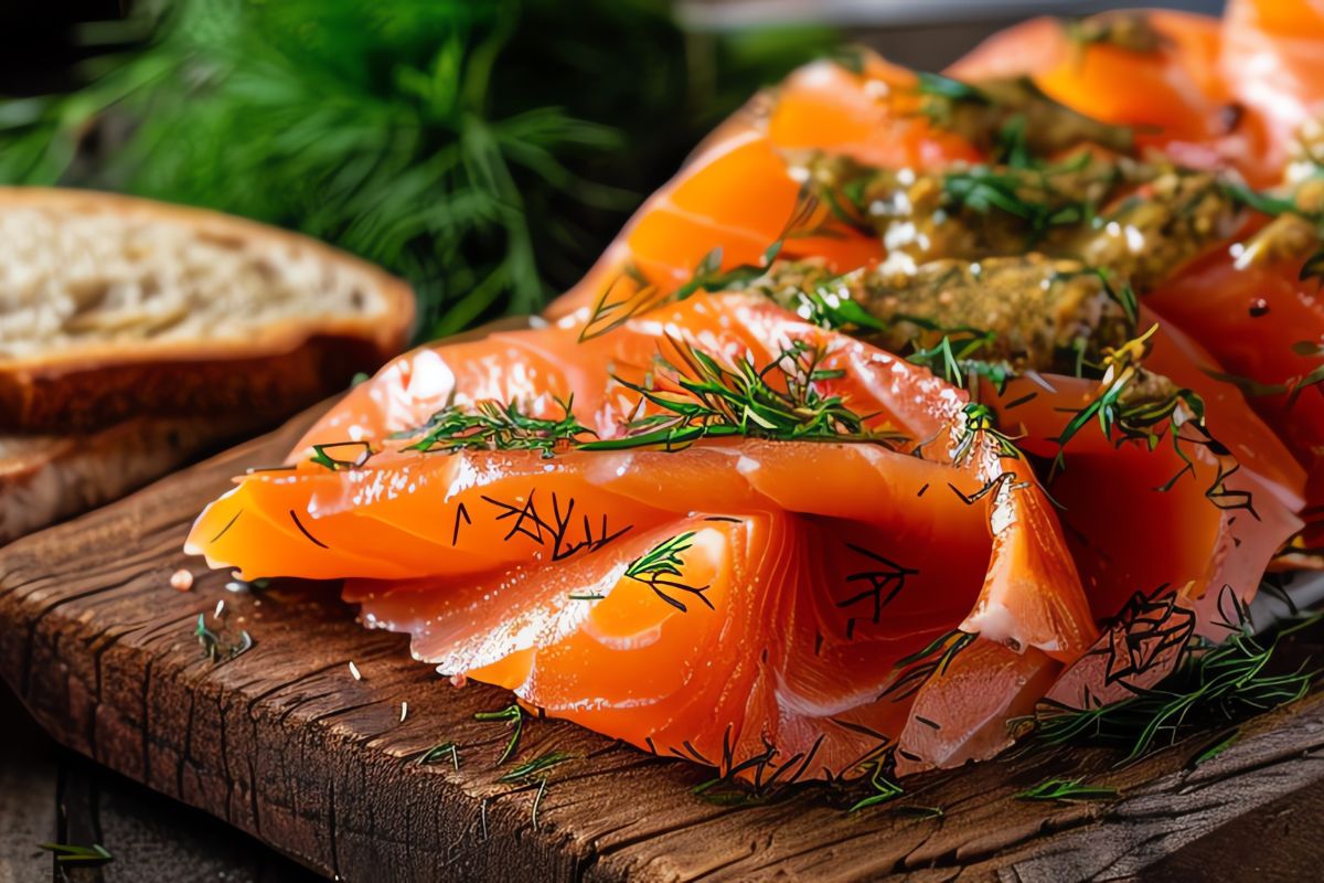 Come marinare il salmone intero, crudo o prima della cottura: guida pratica 1 alcune fette di salmone marinate all'aneto