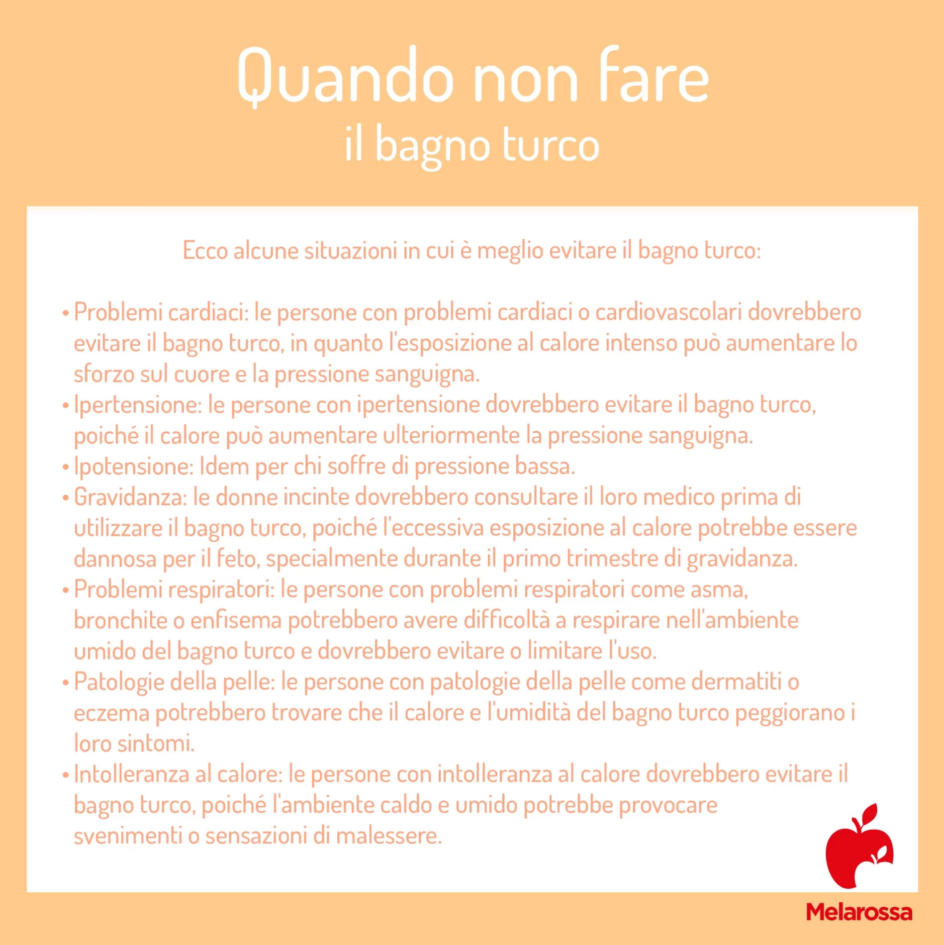 Bagno turco o hammam: che cos'è, come si fa, benefici e controindicazioni 3 grafica che spiega quando non fare il bagno turco