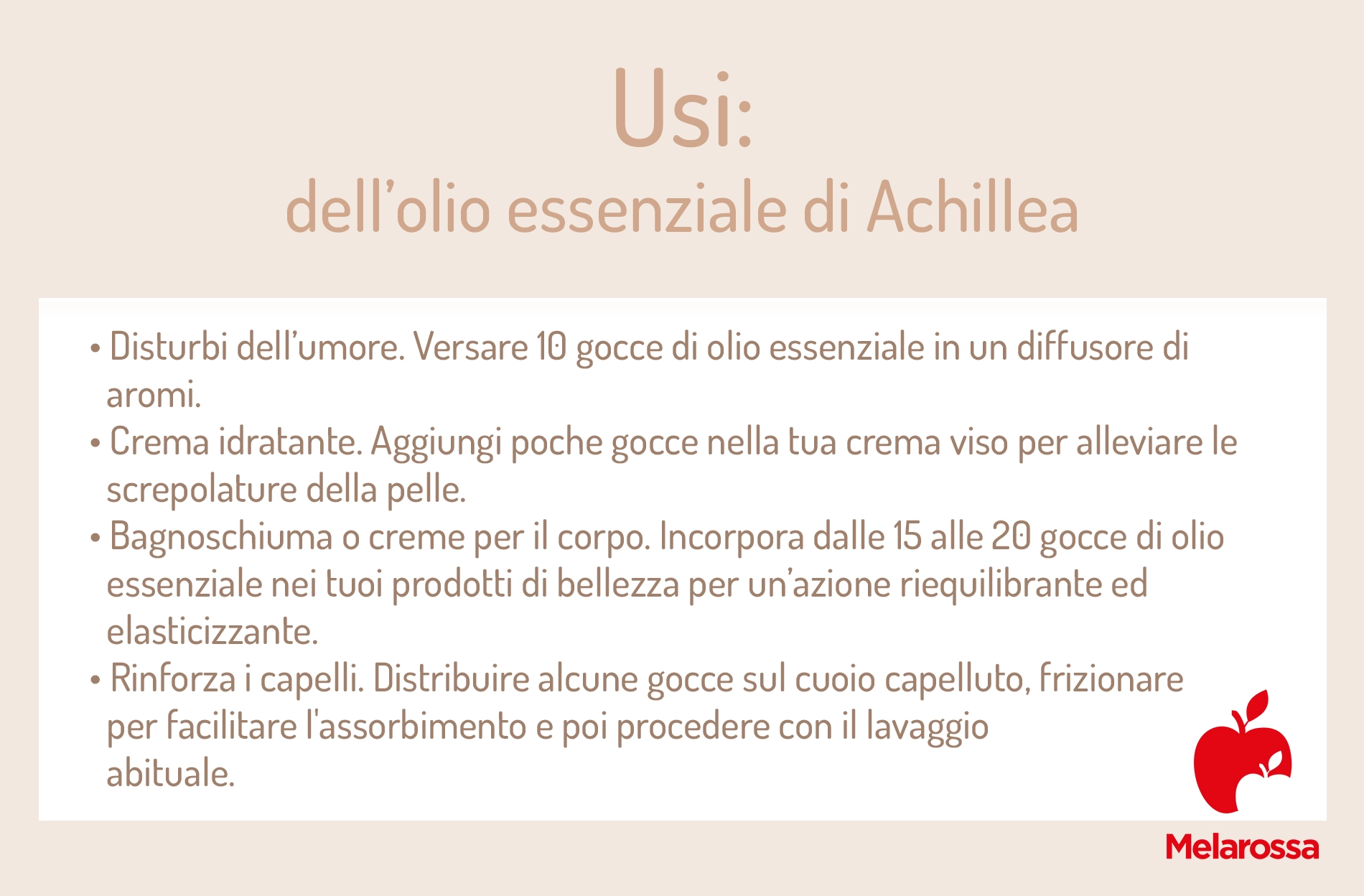 Achillea: che cos'è proprietà e benefici, usi 2 grafica sull'uso dell'olio di achillea