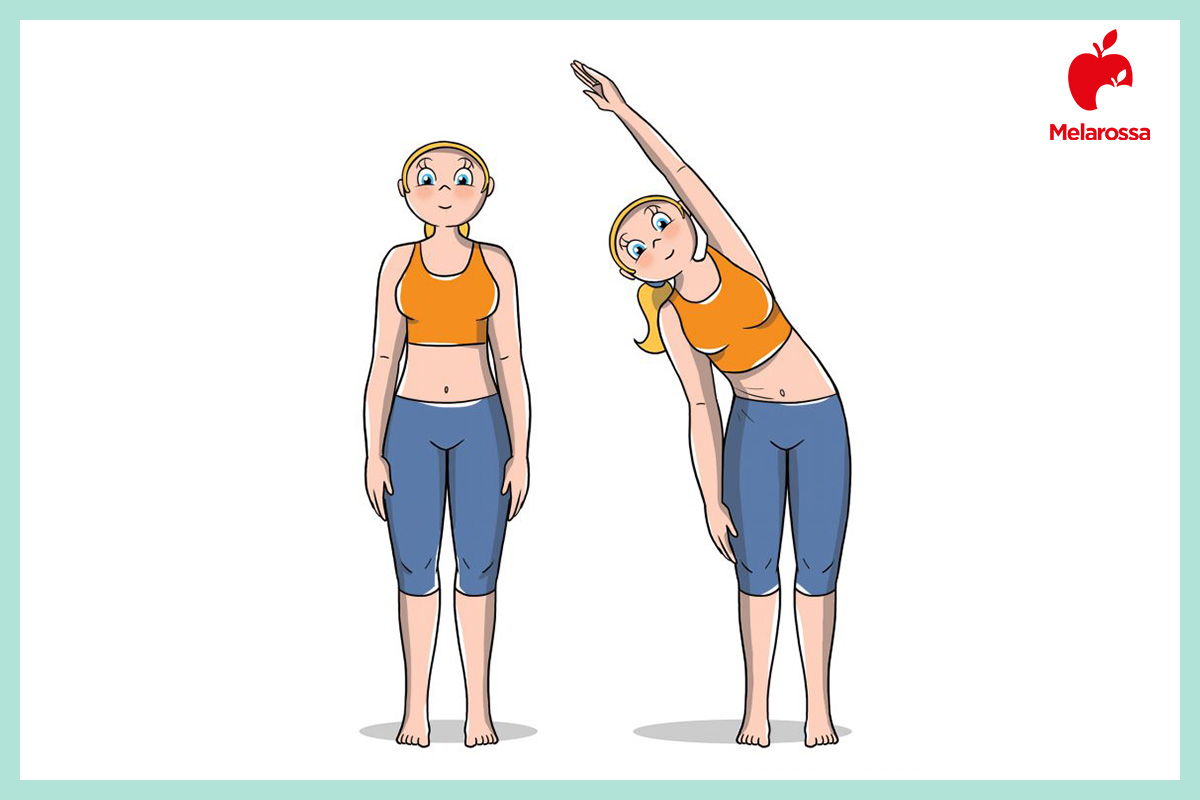 Posizioni yoga: gli Asana più importanti per principianti, intermedi e avanzati 5 Illustrazione posizioni yoga mezza luna ardha chandrasana con piegamento laterale in piedi e braccio sollevato.
