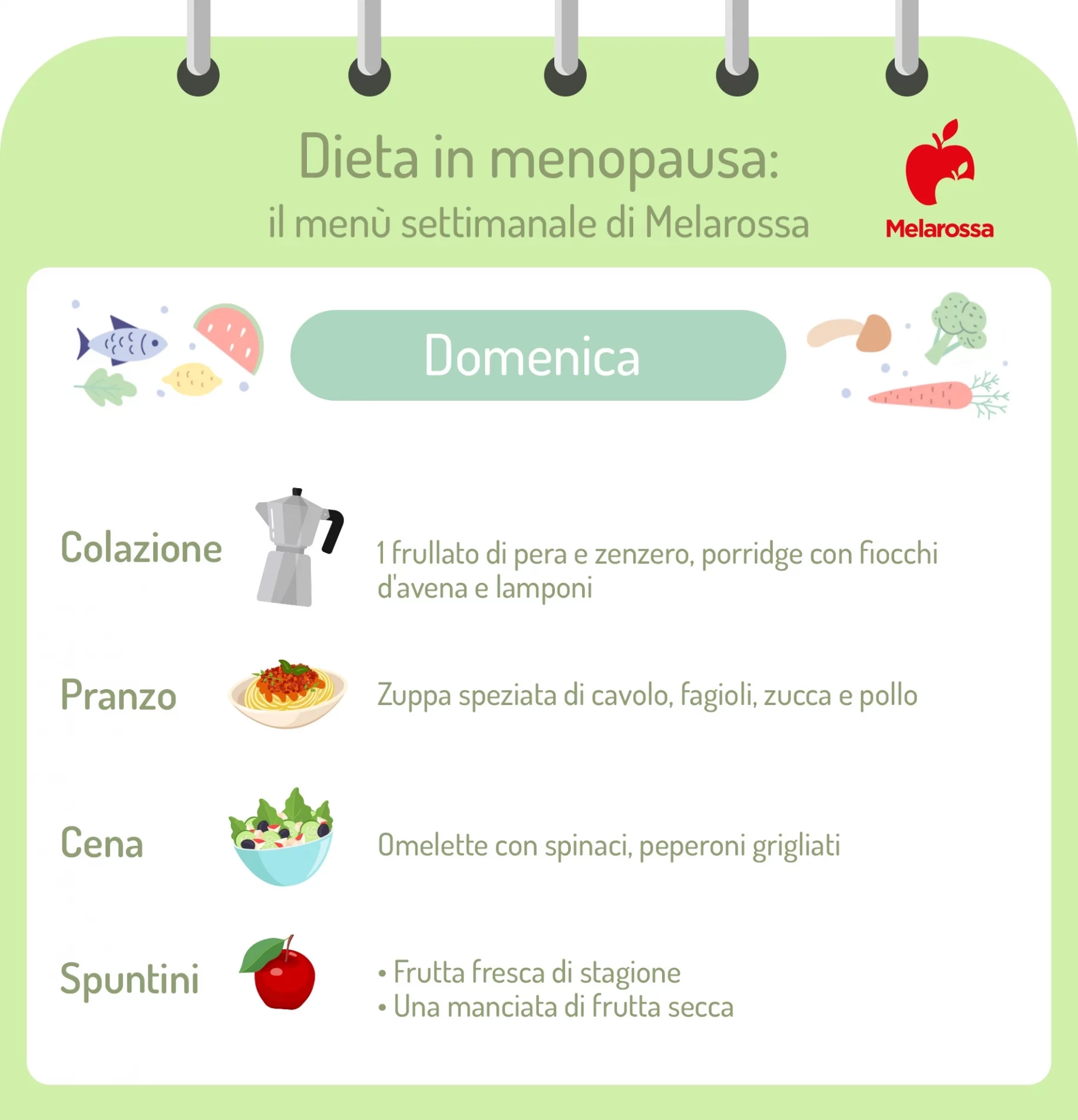 Dieta in menopausa: come gestire i cambiamenti ormonali e perdere peso, esempio di menù settimanale 8 dieta in menopausa menu settimanale domenica