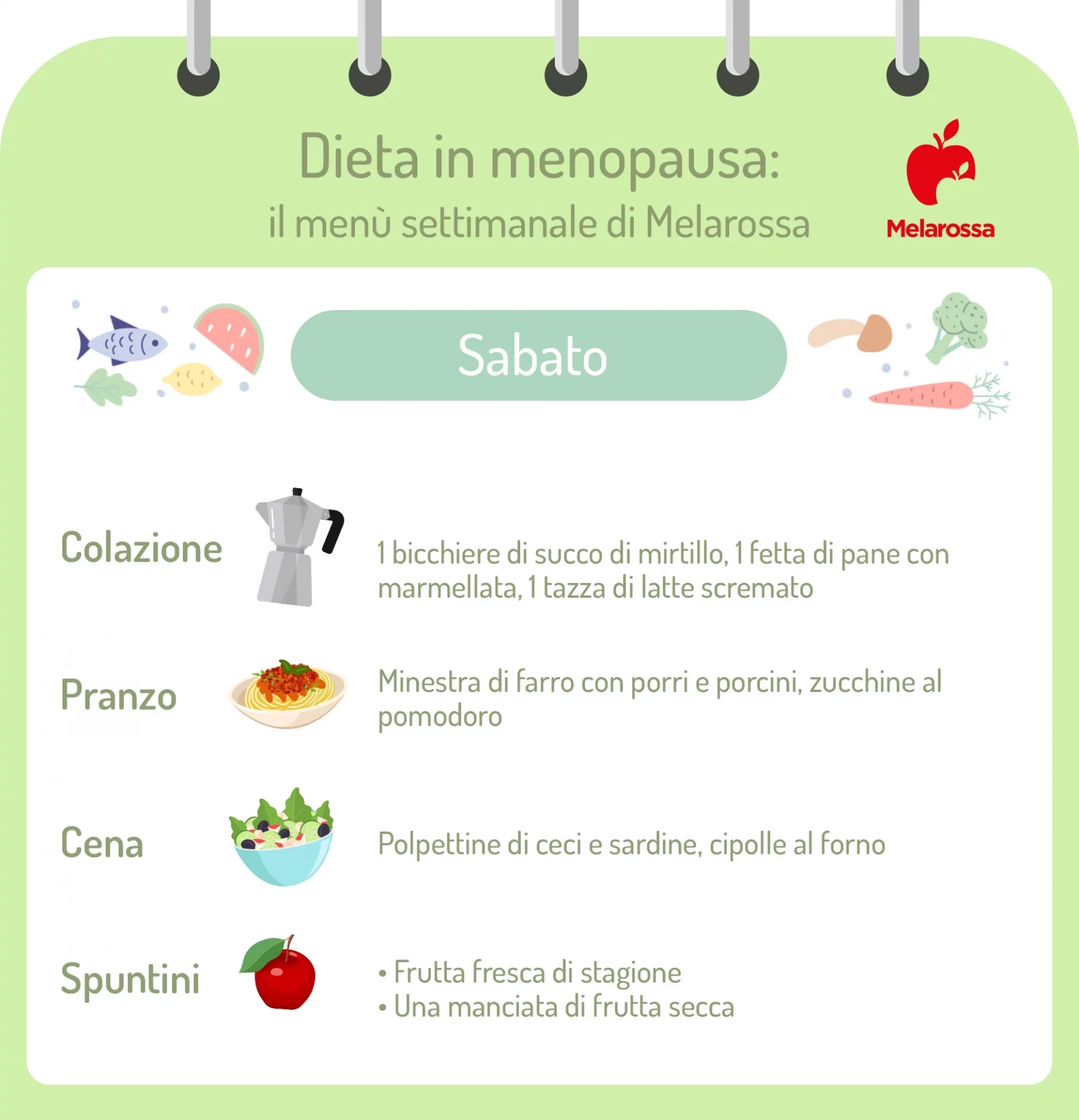 Dieta in menopausa: come gestire i cambiamenti ormonali e perdere peso, esempio di menù settimanale 7 dieta in menopausa menu settimanale sabato