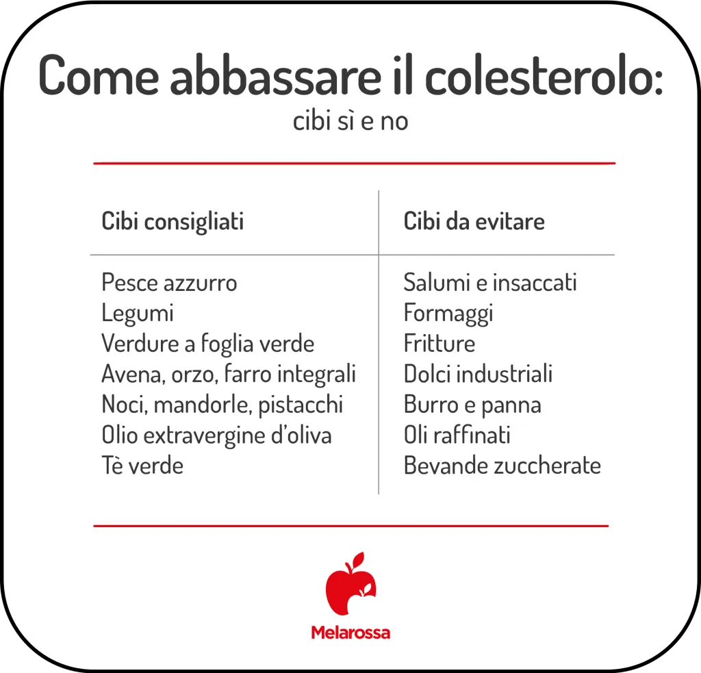 Come abbassare il colesterolo: dieta, sport e integratori 1 grafica sui cibi si e no per abbassare il colesterolo