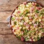 Pasta con prosciutto cotto: ricetta semplice, cremosa e pronta in pochi minuti 1 in primo piano un piatto di pasta con prosciutto cotto e piselli