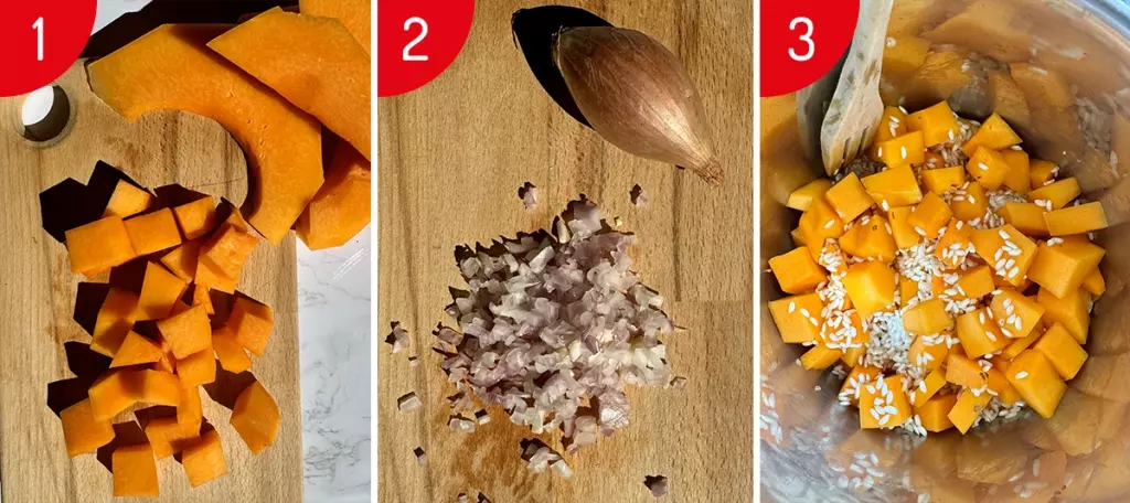Risotto alla zucca cremoso: ricetta semplice anche con il Bimby 3 risotto-alla-zucca-step-1-2-3