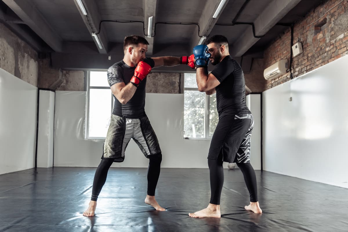 Guantoni da boxe: guida pratica per scegliere taglia e materiali e i migliori modelli Amazon 2025 1 Due atleti si allenano con i guantoni da boxe durante una sessione di sparring in palestra.