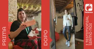 Iscriviti subito alla dieta Melarossa e scarica l'app 6 donna testimonial fotografata prima e dopo la dieta Melarossa con cui ha perso 10 kg