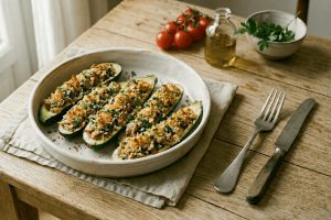Zucchine ripiene di tonno: croccanti fuori e cremose dentro